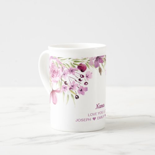 Nana Pink and Purple Floral Bone China Mug