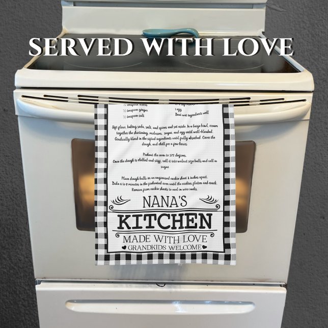 Nana  Recipe Black White Farmhouse Buffalo Plaid Kitchen Towel (Creator Uploaded)