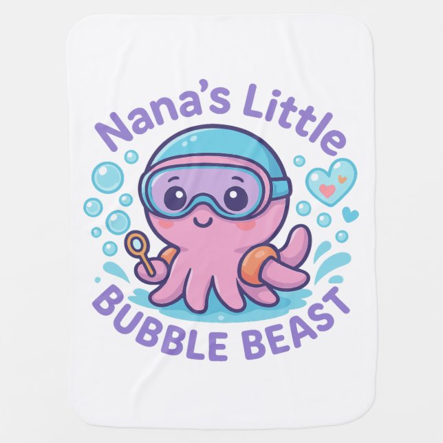 Nana’s Little Bubble Beast Cute Octopus Baby Blanket (Front)