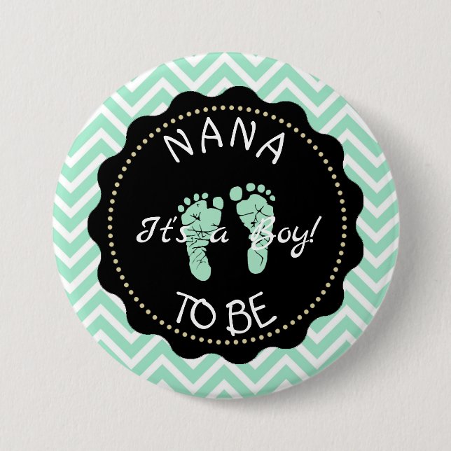 Nana to be Sage Green Chevron Baby Shower button (Front)