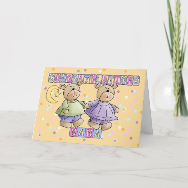 Nana To New Baby Twins Congratulations Card (Front)