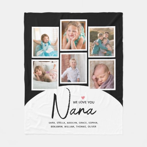 Nana We Love You 6 Photos Modern Black Fleece Blanket