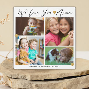Nana We Love You Grandkids Gold 4 Photo Collage Plaque