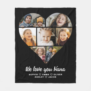 Nana We Love you Heart Modern Photo Collage Fleece Blanket