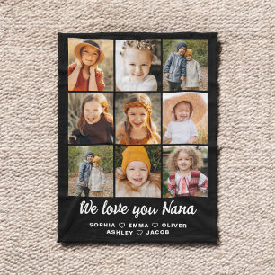 Nana We Love you Hearts Modern Photo Collage Fleece Blanket