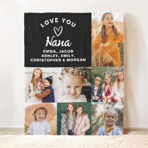 Nana We Love you Hearts Modern Photo Collage Fleece Blanket