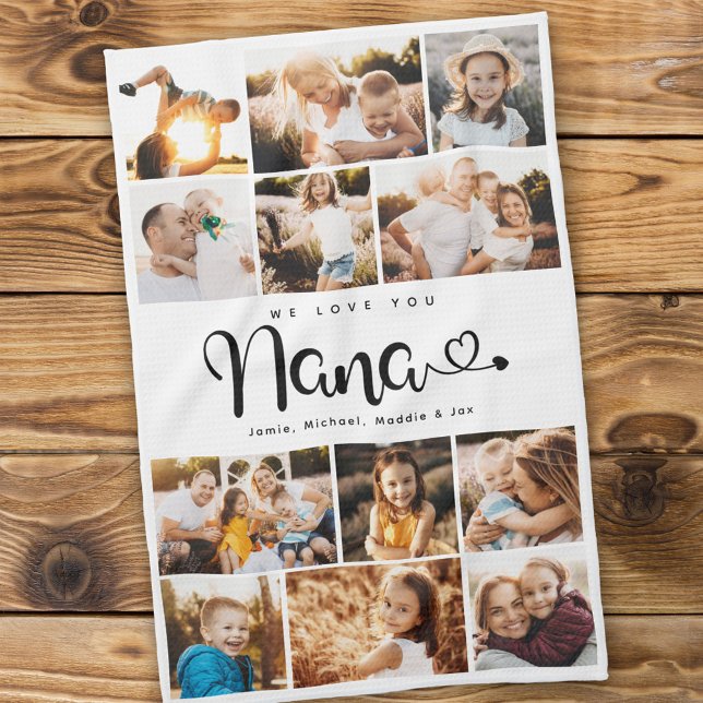 Nana We Love you Hearts Modern Photo Collage Kitchen Towel (Creator Uploaded)