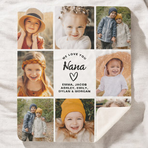 Nana We Love you Hearts Modern Photo Collage Sherpa Blanket