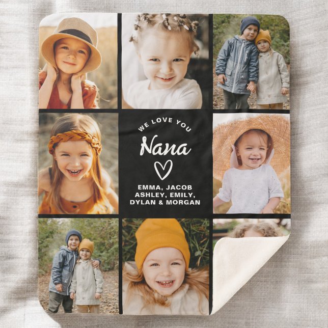 Nana We Love you Hearts Modern Photo Collage Sherpa Blanket (Creator Uploaded)