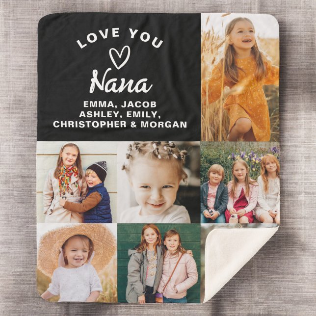 Nana We Love you Hearts Modern Photo Collage Sherpa Blanket (Creator Uploaded)