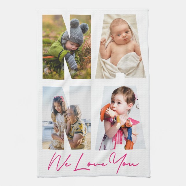 Nana We Love You Photo Collage Keepsake   Kitchen Towel (Vertical)