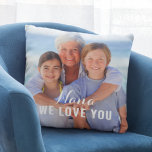 Nana We Love You Photo Keepsake Throw Pillow<br><div class="desc">A sweet Nana We Love You photo throw pillow featuring a full-bleed photo with elegant white script and block text overlay. The two-sided design allows a different photo on the back with the same text overlay. All text is editable — the Nana wording can be changed to Grandma, Mimi, or...</div>