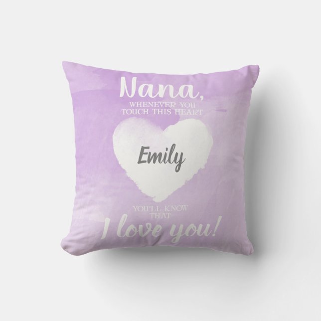 NANA Whenever You Touch This Heart Purple Throw Pillow (Front)