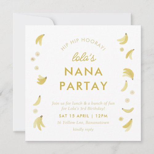 Nana Yellow Gingham Banana Party Birthday Invitation