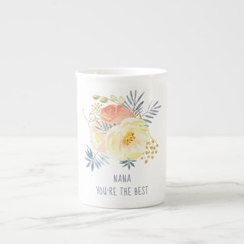 Nana Youre the Best Floral Peach Bouquet Bone China Mug