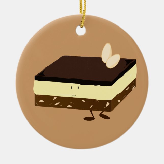 Nanaimo bar smiling ceramic ornament (Front)
