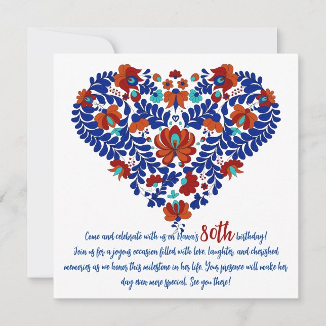 Nana's 80th Birthday / Hungarian Rustic Matyo  Invitation (Front)