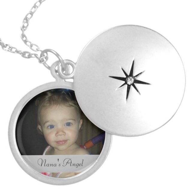 Nana's Angel Round Personalized Locket Necklace (Front)