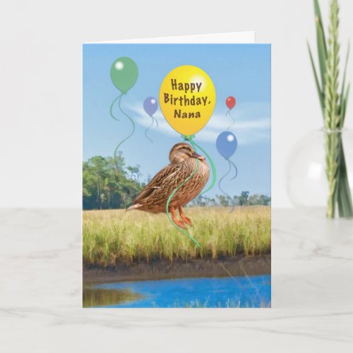 Nanas Birthday Card with Duck and Balloons