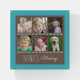 Nana's Blessings 6 Photo Collage Teal Paperweight