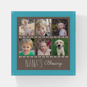 Nana's Blessings 6 Photo Collage Teal Paperweight