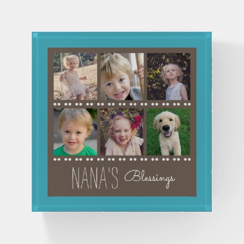 Nanas Blessings 6 Photo Collage Teal Paperweight