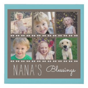 Nana's Blessings Photo Collage   Brown and Teal Faux Canvas Print