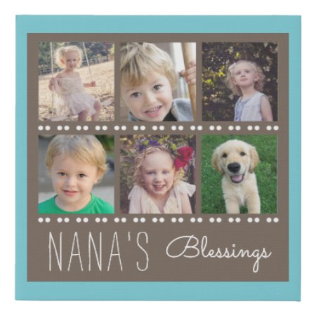 Nana's Blessings Photo Collage | Brown And Teal Faux Canvas Print