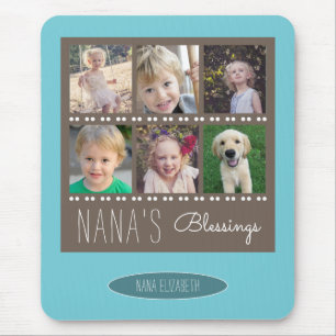 Nana's Blessings Photo Collage   Brown and Teal Mouse Pad