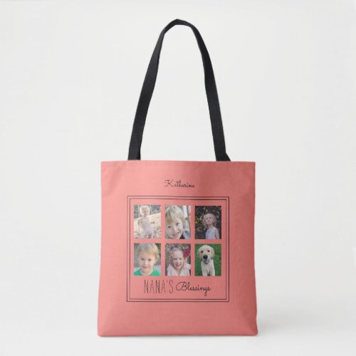 Nanas Blessings Photo Collage  Coral Tote Bag