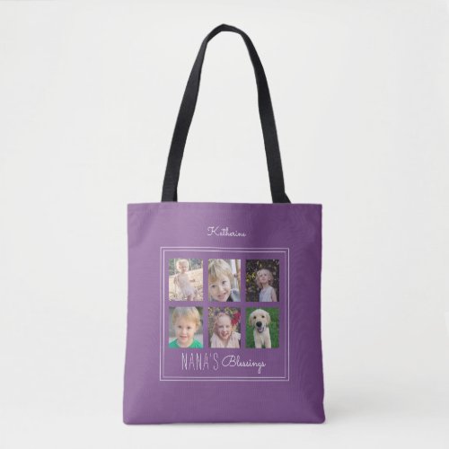 Nanas Blessings Photo Collage  Purple Tote Bag