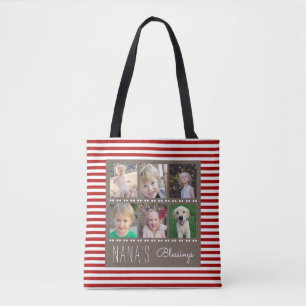 Nana's Blessings Photo Collage Red & White Stripes Tote Bag