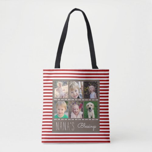 Nanas Blessings Photo Collage Red  White Stripes Tote Bag