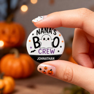 Nana's Boo Crew 1 Grandchild Name Halloween Ghost Button