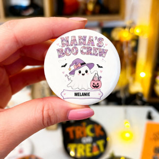 Nana's Boo Crew 1 Grandchild Name Halloween Ghost Button
