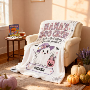 Nana's Boo Crew 1 Grandchild Name Halloween Ghost Fleece Blanket