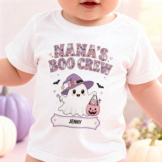 Nana's Boo Crew Grandchild Name Ghost Halloween  Baby T-Shirt