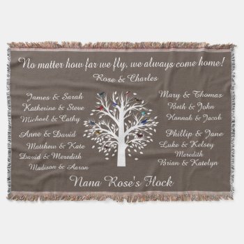 Nana's Flock  Keepsake Family Tree  Personalized Throw Blanket by PicturesByDesign at Zazzle