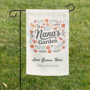 Nana's Garden Floral Folk Art with Grandkids Names Flag