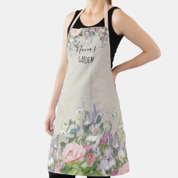 Nanas Garden Painted Floral Blush Purple Butterfly Apron by AudreyJeanne at Zazzle