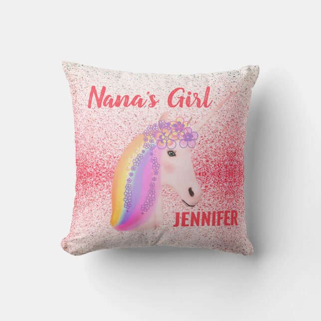 Nanas Girl Pink Girly Speckles Personalized Throw Pillow (Front)