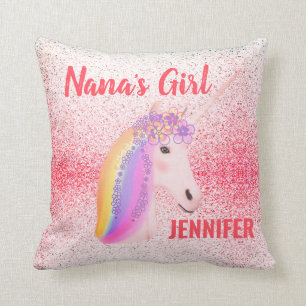 Nanas Girl Pink Girly Speckles Personalized Throw Pillow