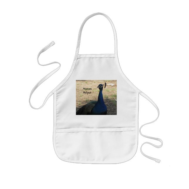 Nana's Helper Beautiful Bright Blue Peacock Photo Kids' Apron (Front)