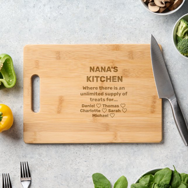 Nana's Kitchen | Children & grandchildren Names Engraved Cutting Board (Kitchen Counter)