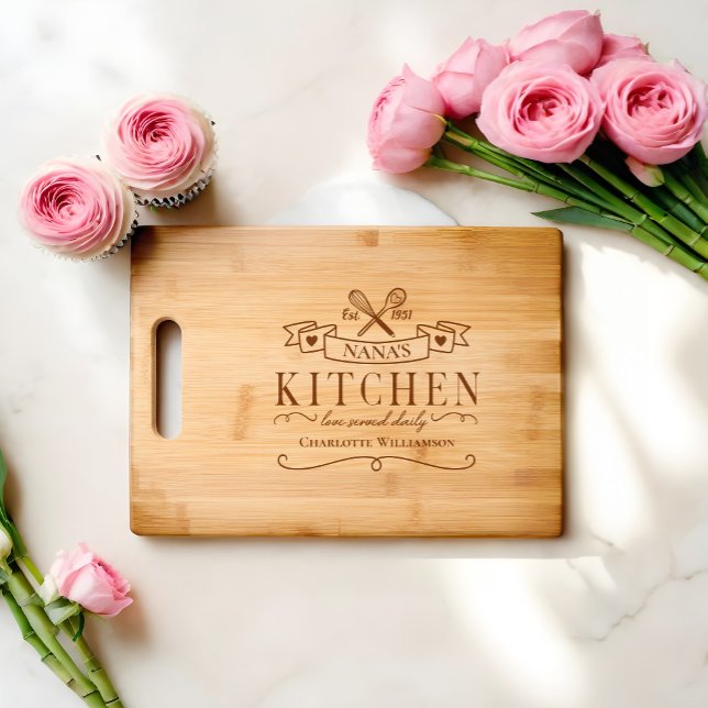 Nana's Kitchen Love Served Daily Personalized Name Engraved Cutting Board (Creator Uploaded)