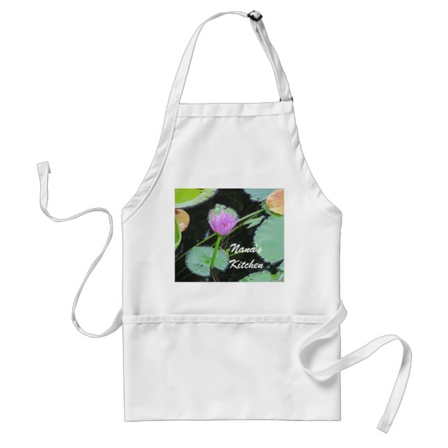 Nanas Kitchen Pretty Pink Water Lily Photo Flower Adult Apron (Front)