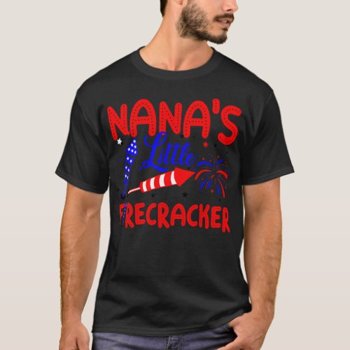 Nanas Little Firecracker 4th Of July USA Flag T_Shirt