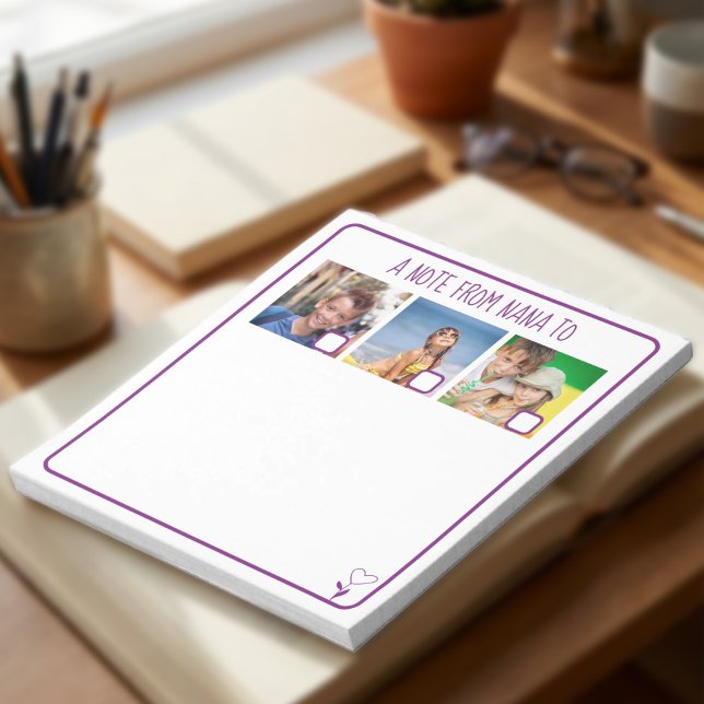 Nana's Note to Grandchildren 3 Photo Checkbox (Personalized Photo notepad with semi-opaque full page photo and editable wording)