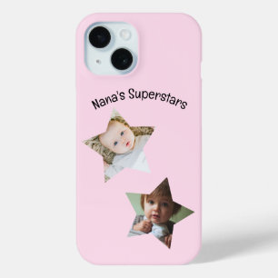 Nana's Superstars Personalized Two Photo Text iPhone 15 Case