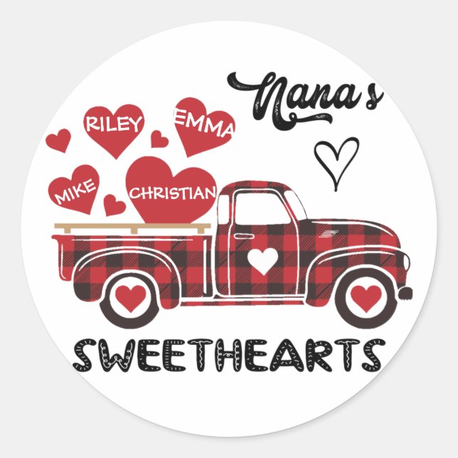Nana's Sweethearts Truck Personalized Grandma Classic Round Sticker (Front)